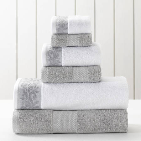 Modern Threads 6-Piece towel set with Filgree jacquard border Silver 5JAQBDRE-SIL-ST